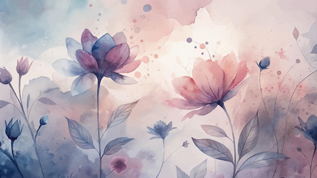 Watercolor background with minimalist soft silhouette flowers