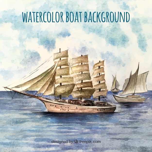 Vector watercolor background with old boats