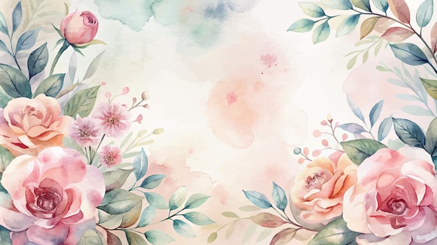 Vector watercolor background with a simple flower frame