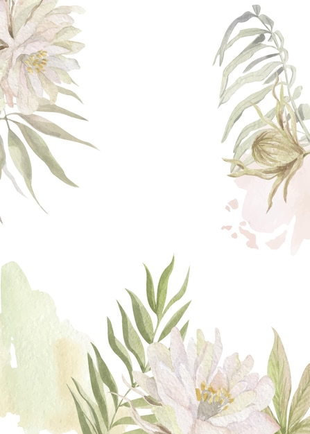 Watercolor background with tropical leaves