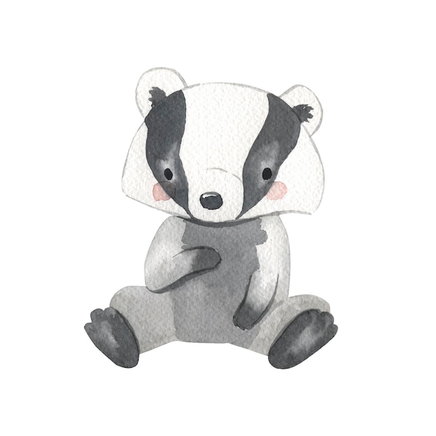 Watercolor badger illustration for kids