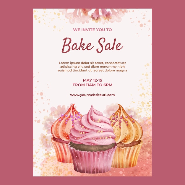 Vector watercolor bake sale flyer template