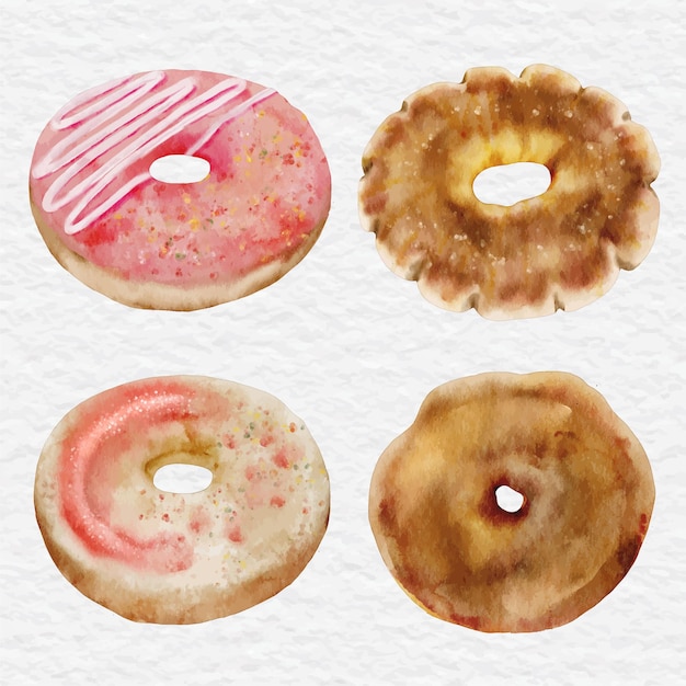 Vector watercolor bakery dessert donut element collection