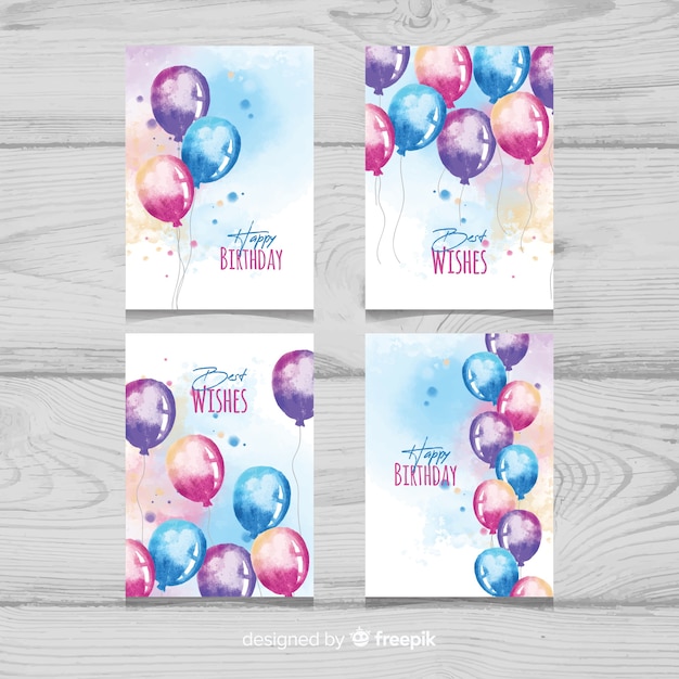 Watercolor balloons birthday card collection