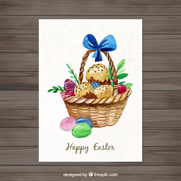 Watercolor basket with easter eggs card