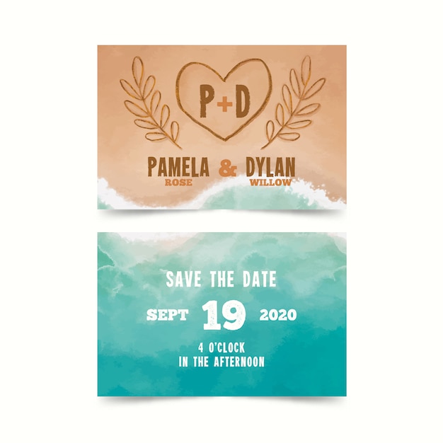 Vector watercolor beach save the date card