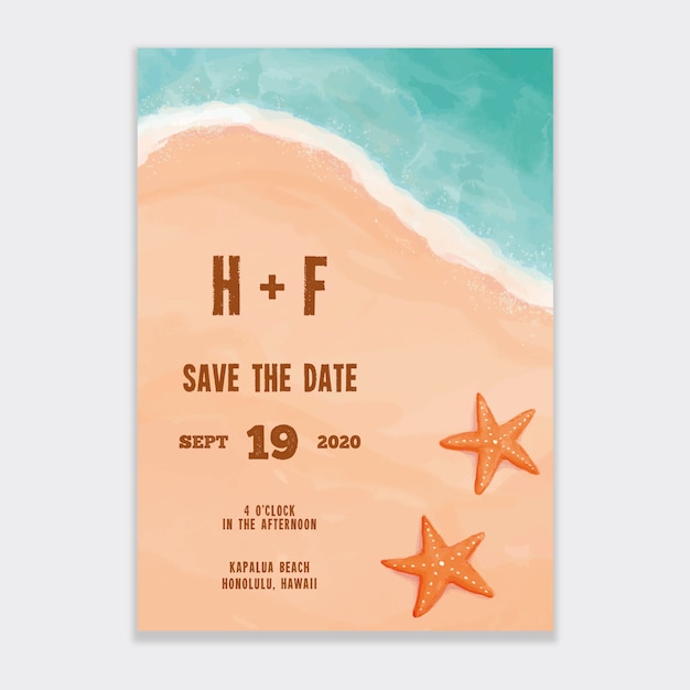 Vector watercolor beach wedding invitation