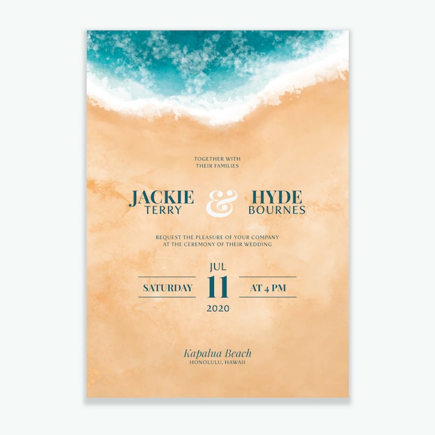 Vector watercolor beach wedding invitation