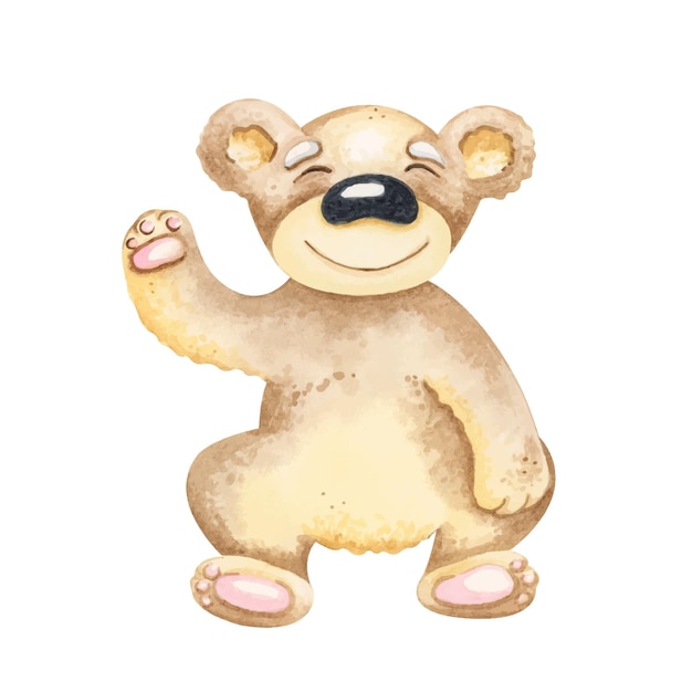 Watercolor bear. Cute waving paw.