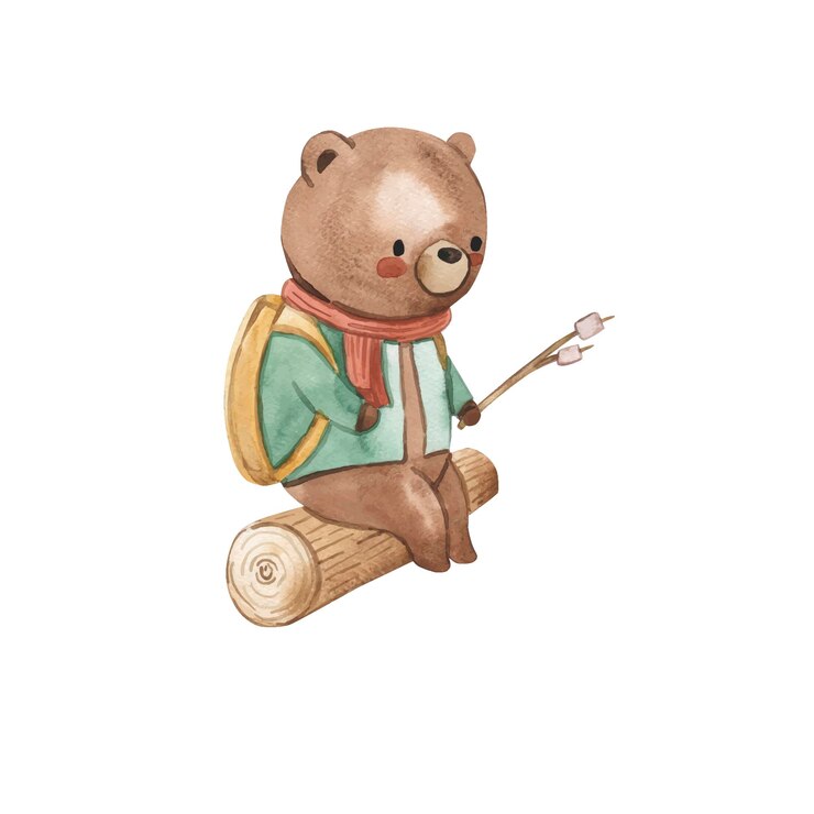 Vector watercolor bear illustration for kids