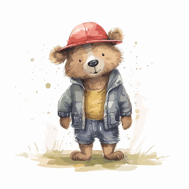 Vector watercolor bear illustration woodland animal illustration for kids