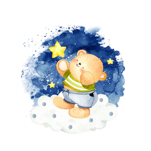 Watercolor bear with the stars