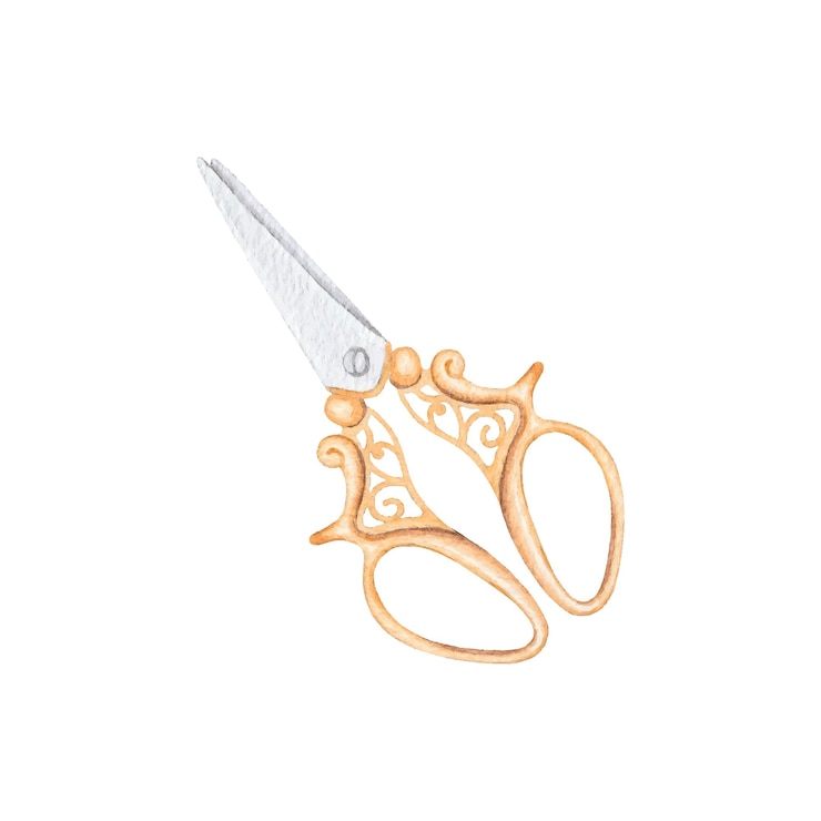 Vector watercolor beautiful curly scissors in gold color