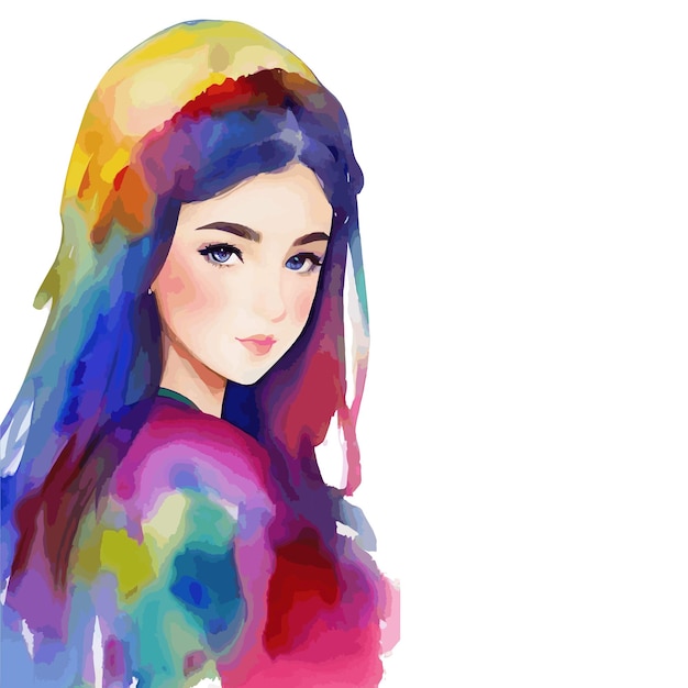 Vector watercolor beauty a girl illustration