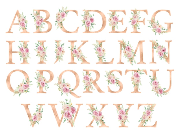 ベクトル 花と水彩ベージュのアルファベット