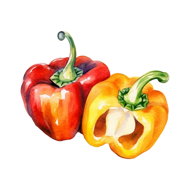 Watercolor Bell pepper Illustration Handdrawn fresh food design element isolated on a white background