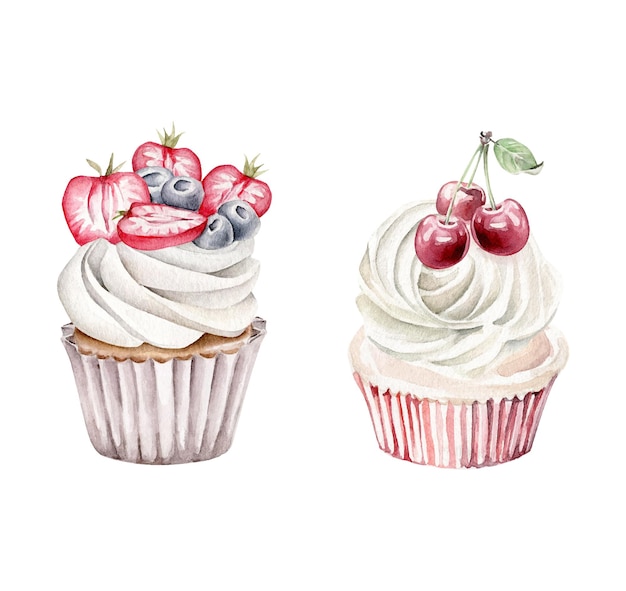 Watercolor berry cupcakes