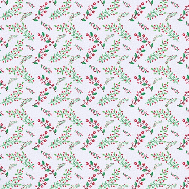 Watercolor berry pattern. Christmas background