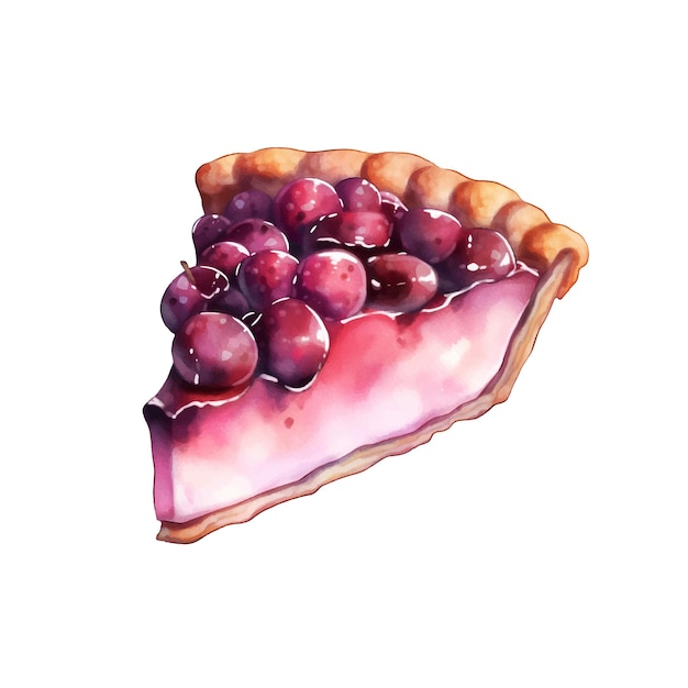 Акварельный ягодный пирог Изолированная векторная иллюстрация еды на белом фоне