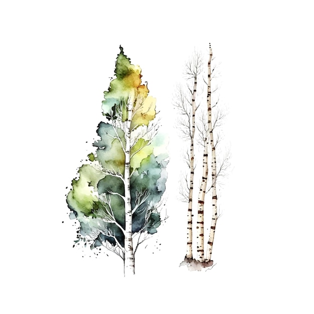 Watercolor birch trees russia tree design element for wallpapers web site background vector