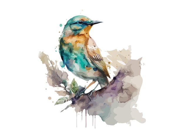 Watercolor bird and sparrow vector illustration hand drawn Painting decorated by leaves and flowers