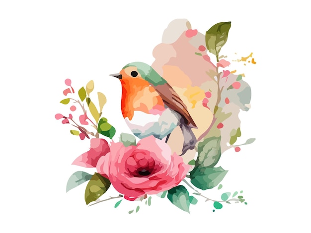 水彩の鳥とスズメのベクトル イラスト リアルな手描きの絵