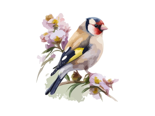 Watercolor bird and sparrow vector illustration Realistic hand drawn Painting