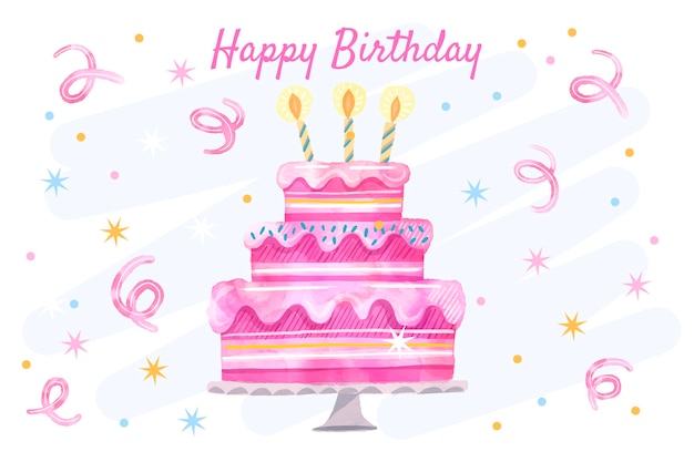 Vector watercolor birthday background with cake