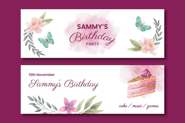 Watercolor birthday celebration horizontal banner