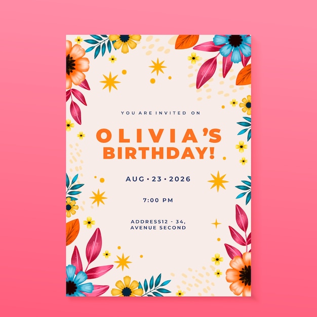 Watercolor birthday digital invitation