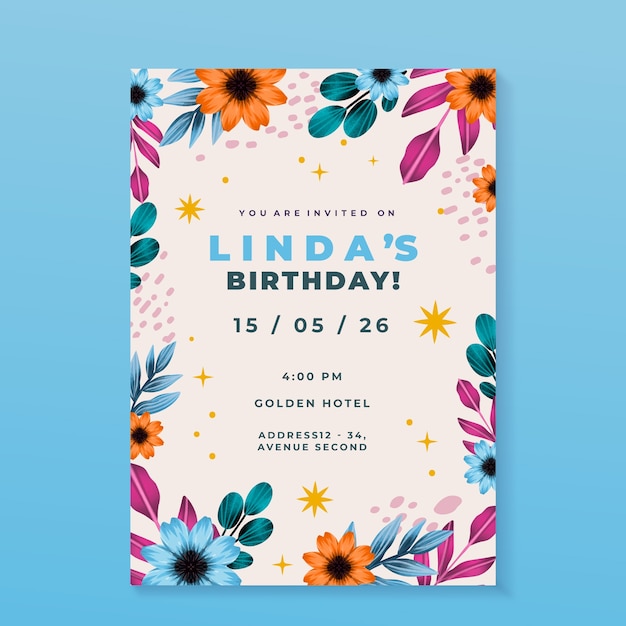 Watercolor birthday digital invitation