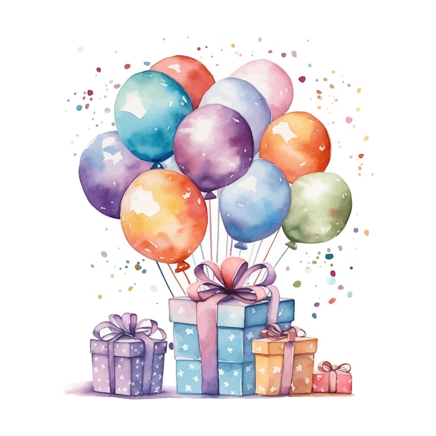 Watercolor Balloons Stickers  イラスト, 誕生日, ふうせん