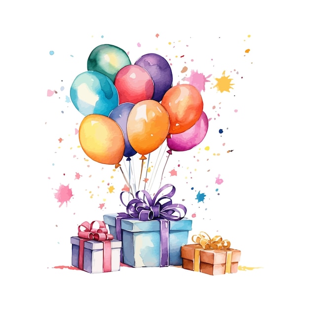 акварель День рождения иллюстрация клипарт красочные воздушные шары и иллюстрация конфетти