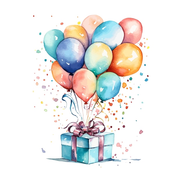 Illustrazione di compleanno dell'acquerello clipart palloncini colorati e illustrazione di coriandoli