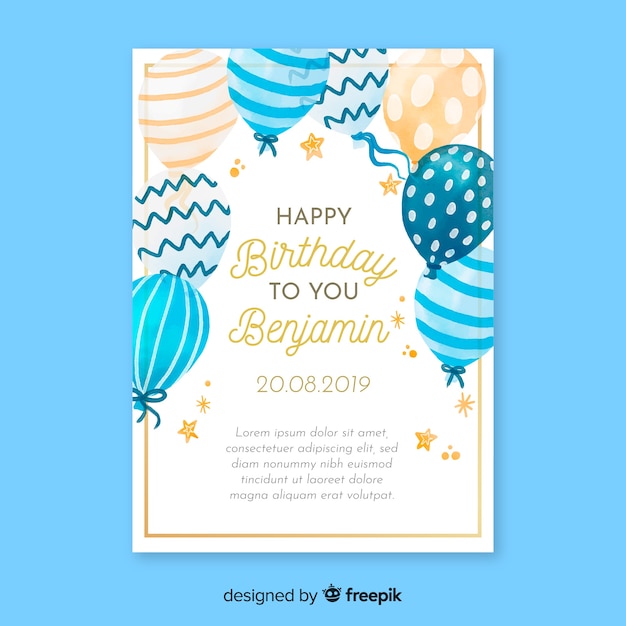 Vector watercolor birthday invitation card template