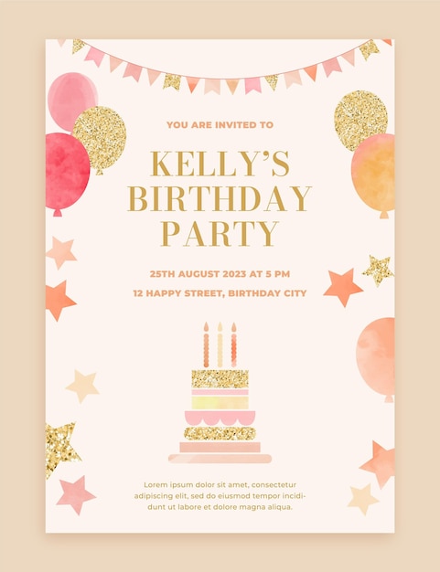 Vector watercolor birthday invitation template