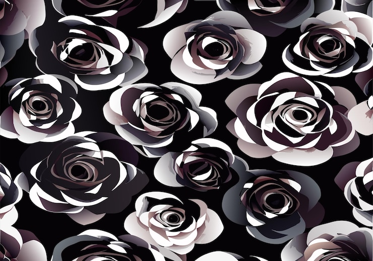 Vector watercolor black rose pattern background