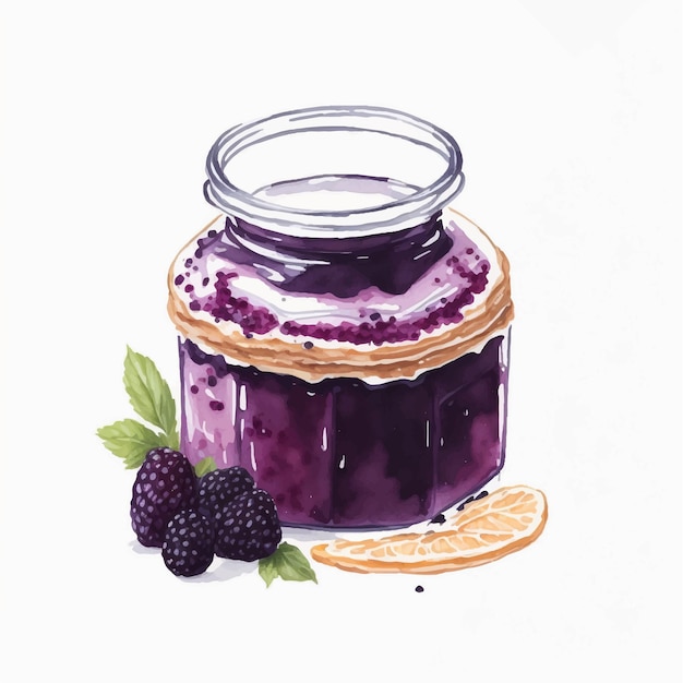 Vector watercolor blackberry jam