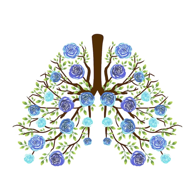 Vector watercolor blooming blue roses floral lungs