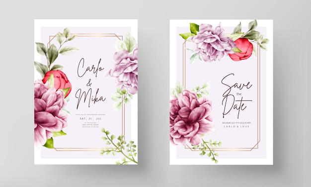 Watercolor blooming floral wedding invitation template