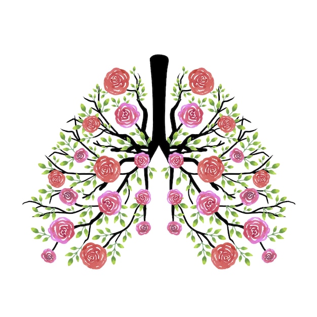 Watercolor Blooming red roses floral Lungs