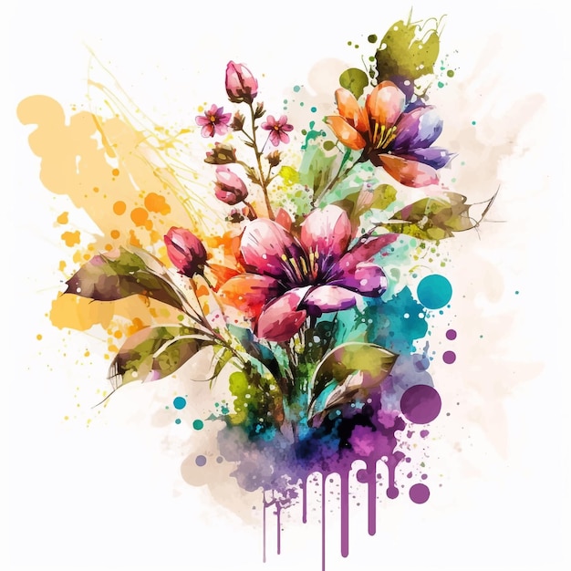 Vettore fiori di primavera in fiore dell'acquerello con priorità bassa della spruzzata. illustrazione per il poster di stampa del design della carta