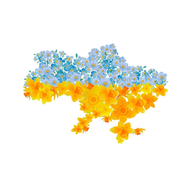 Акварель синие и желтые цветы иллюстрация украинского флага