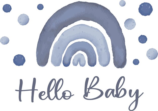 Vector watercolor blue boho rainbow hello baby sign