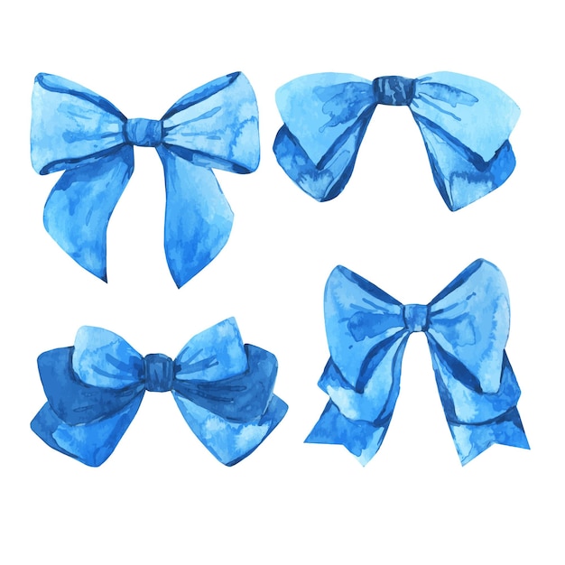 Watercolor blue bows set illustration