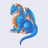 Watercolor blue dragon isolated on a white background