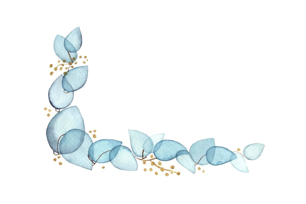 Angolo della cornice delle foglie di eucalipto blu dell'acquerello