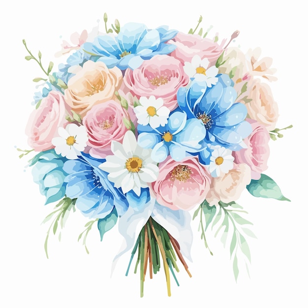 watercolor blue flower bouquet vector illustration