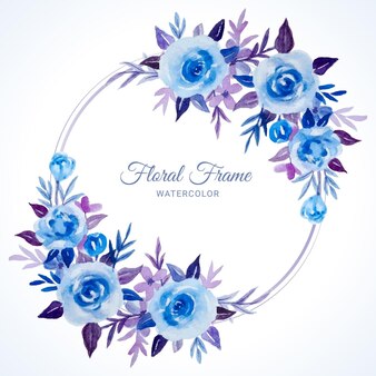Cornice circolare fiori blu acquerello