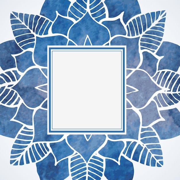 Акварель синяя рамка с кружевным цветочным узором. Элемент дизайна, изолированные на белом фоне. Векторная иллюстрация